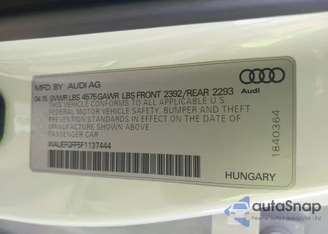 2015 Audi A3 2.0T Premium из США, поврежденный, VIN WAUEFGFF5F1137444